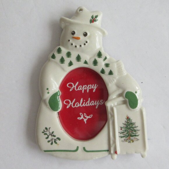 Spode Porcelain Christmas Tree Snowman Picture Frame Christmas Ornament - Picture 1 of 13